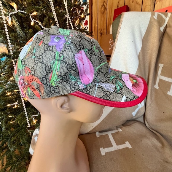 GUCCI GG SUPREME MONOGRAM FLORAL Leather BASEBALL HAT sz Medium adjustable - Picture 4 of 7